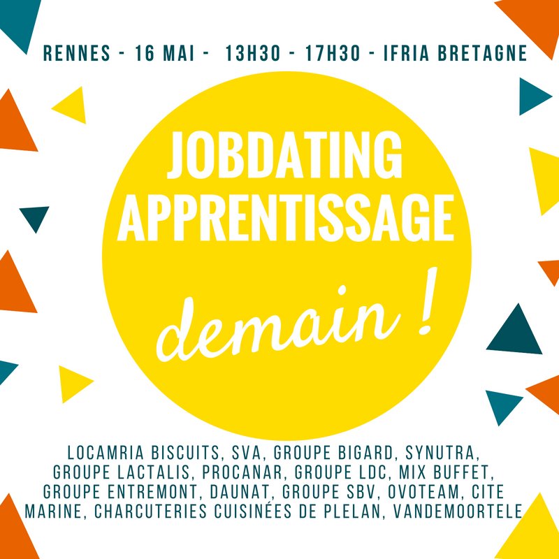 @IFRIABretagne organise un #jobdating à #Rennes ! 17 entreprises rencontrerons les #apprentis de demain le 16 mai à l'@agrocampusouest ! #formation #emploi #apprentissage 

Plus d'infos sur ifria-bretagne.fr/jobdating-appr…