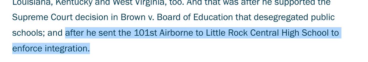 And again, despite the video's claims here, the 1956 presidential election did *not* in fact come after Eisenhower sent the 101st Airborne to Little Rock.That was in 1957. 1957 came after 1956.