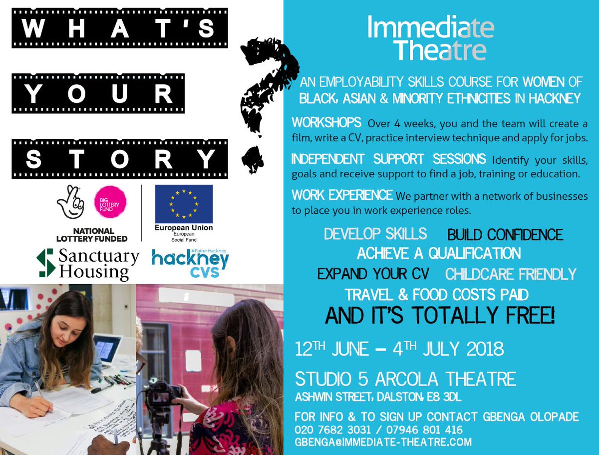Immediate_T's tweet photo. We're looking for BAME women to volunteer on our employability project What's Your Story? If you have a passion for creativity and opportunity or are multilingual we would love to hear from you! Contact gbenga@immediate-theatre.com for more info #volunteer #hackney #project #BAME https://t.co/SdahylJ9Pj