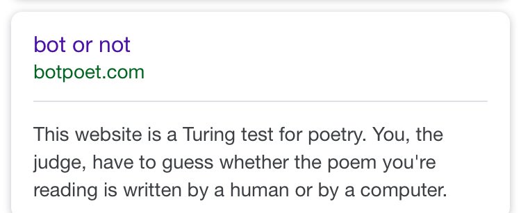 Definite food for thought - online copywriting - can AI and robots create better copy, even ads, than humans?! - check out botpoet.com to see if you can spot poetry by humans over robots 

#practicalinsights #contentmarketing