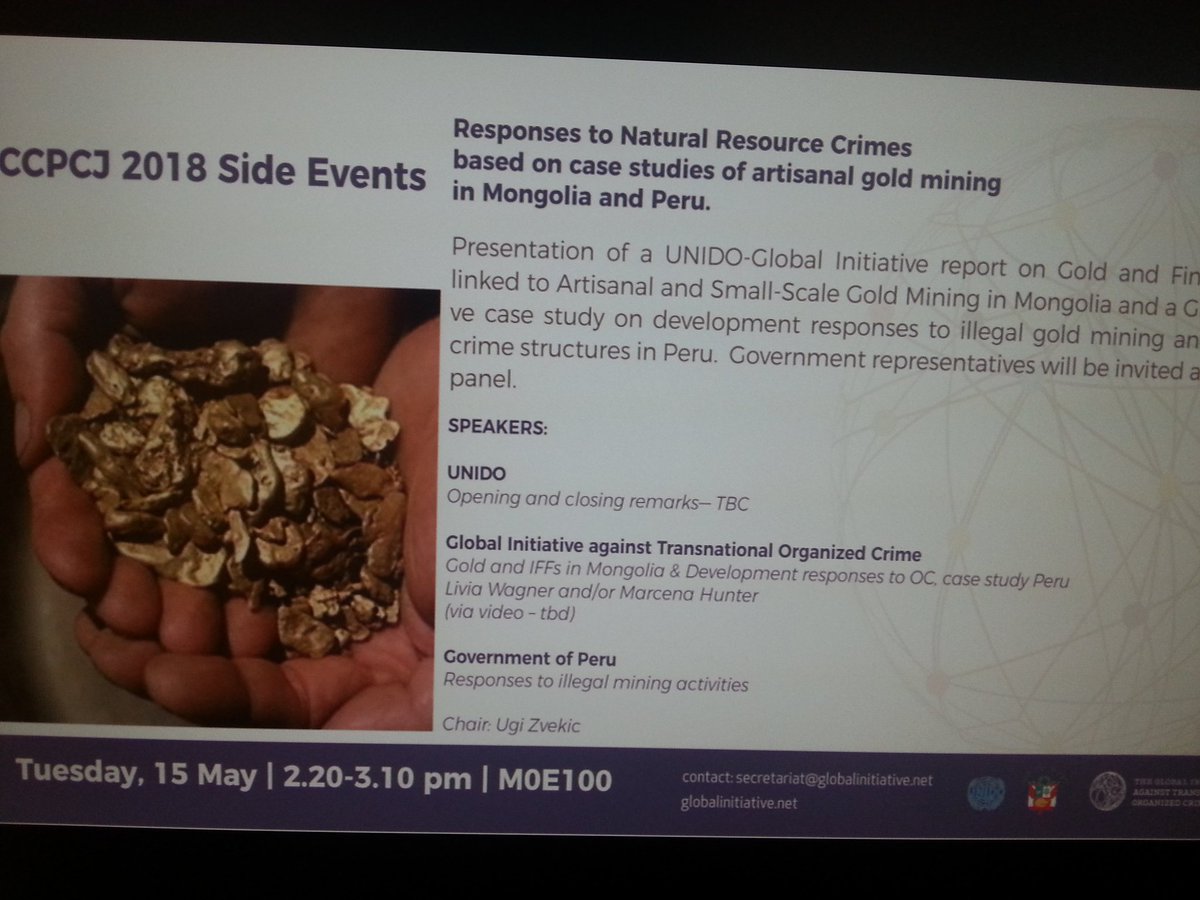 GI_TOC's tweet photo. .@livia_wagner79 @GI_TOC, @SicarsUNIDO @UNIDO &amp; Gvnt of Peru are discussing the "Responses to natural resource crimes based on #casestudies of artisanal gold mining #AGM in #Mongolia &amp; #Peru" at #CCPCJ27 https://t.co/hKO6abVZH6