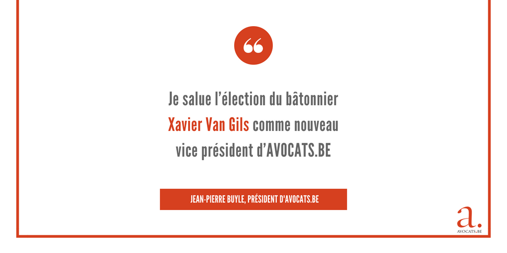 oBarreaux's tweet photo. Jean-Pierre #Buyle, président d'https://t.co/1pkaL35Yn2 : "Je salue l’élection du bâtonnier Xavier Van Gils comme nouveau vice président d’https://t.co/1pkaL35Yn2" https://t.co/LZ6qtwpkC0