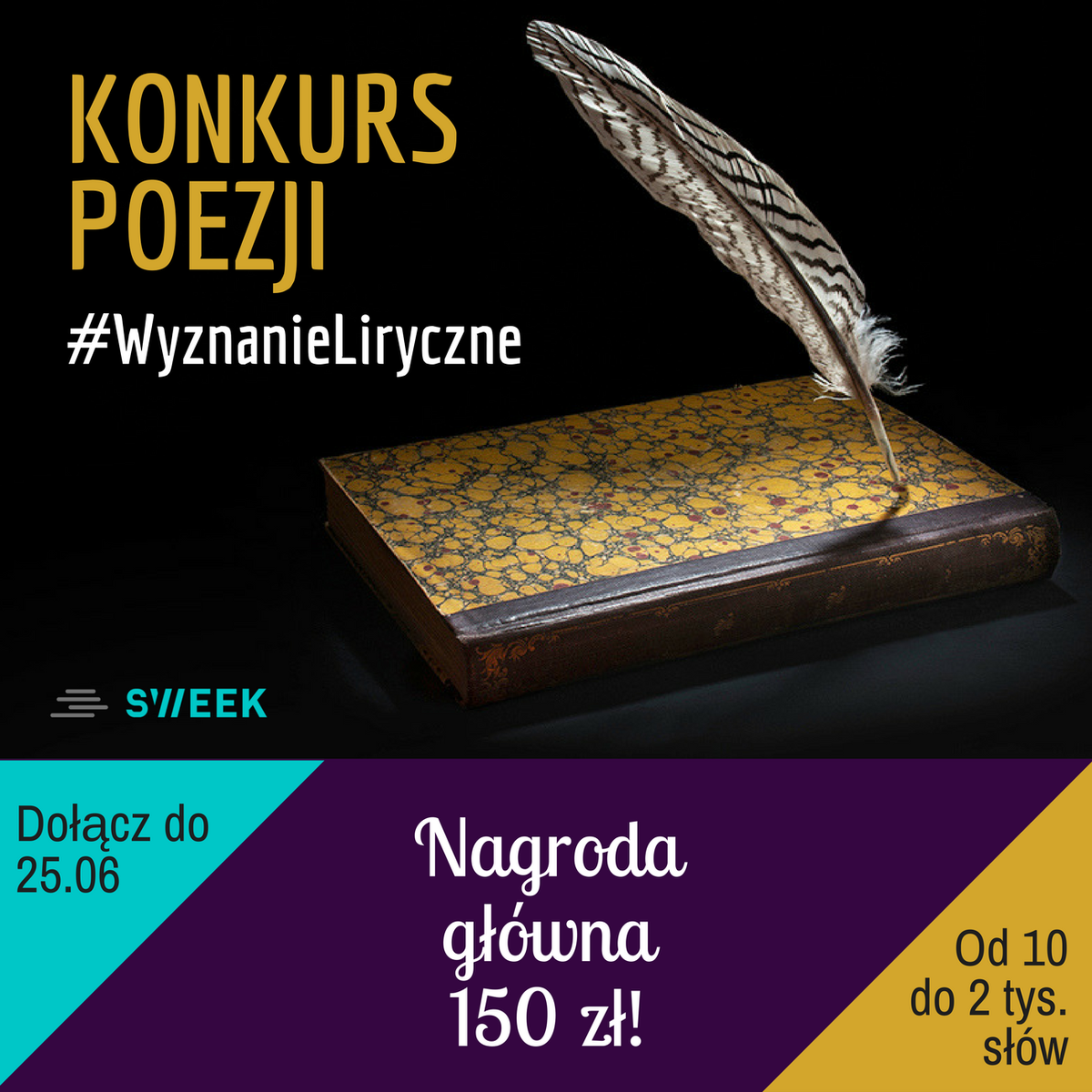 sweek_poland's tweet photo. Prześlij swoje ukryte kolekcje wierszy, aby wygrać 150 zł i uzyskać profesjonalne opinie!
Dołącz do konkursu poetyckiego #WyznanieLiryczne! 🤗✍ Nie zapomnij przekazać dalej informacji znajomym! 
Dowiedz się więcej o konkursie na naszym blogu 👇
https://t.co/niCHc6iuMR https://t.co/cZInieoLEW