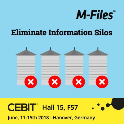 M_Files's tweet photo. Today we announced we’ll be at #CeBIT2018 demoing practical applications of #MFiles2018! We’ll be showcasing a 360-degree approach to #informationmanagement for #accountspayable #contractmanagement #ISO certification and more https://t.co/VA2u3vkYo5 https://t.co/0C3sdwj7If
