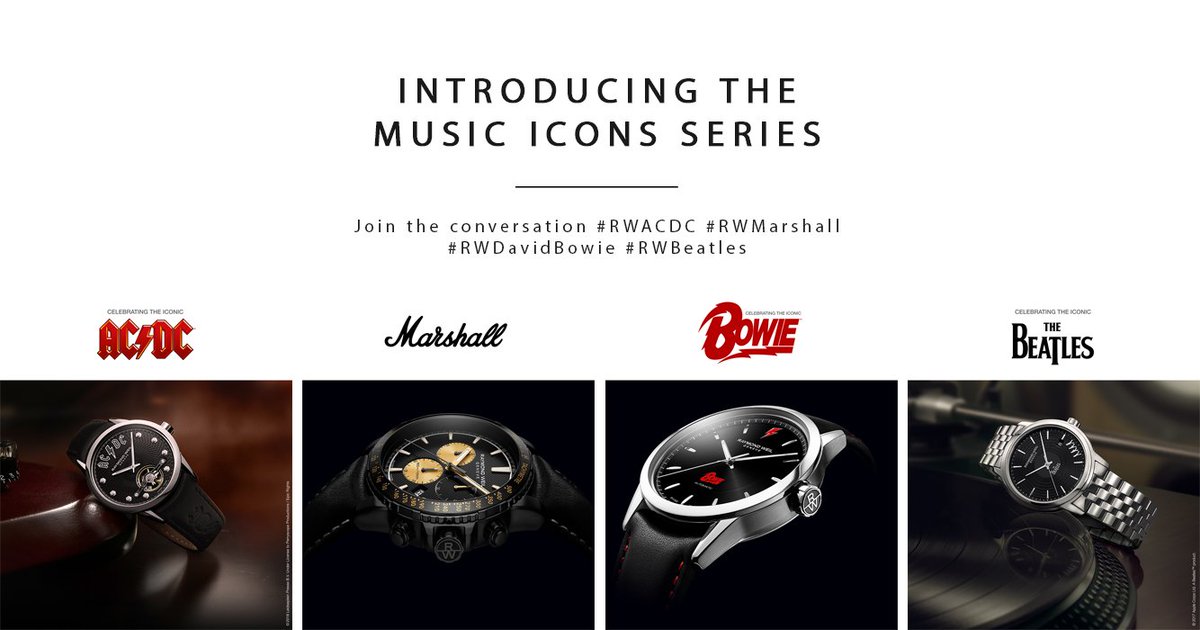 raymondweil's tweet photo. From The Beatles to AC/DC, discover the Limited Edition timepieces inspired by the most legendary 'Music Icons' of all time. Learn more: https://t.co/lkmX48Sf0h #RWMusicIcons #raymondweil #RWACDC #RWMarshall #RWDavidBowie #RWBeatles https://t.co/7MUmcvmZi4