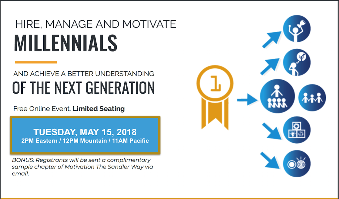 SandlerOrlando's tweet photo. Join the live webcast happening at 2pm today!  Hire Manage and Motivate Millennials.  Register here to attend live or get the replay:  https://t.co/wpiaMXZsOL https://t.co/UaRVjQ0iqt