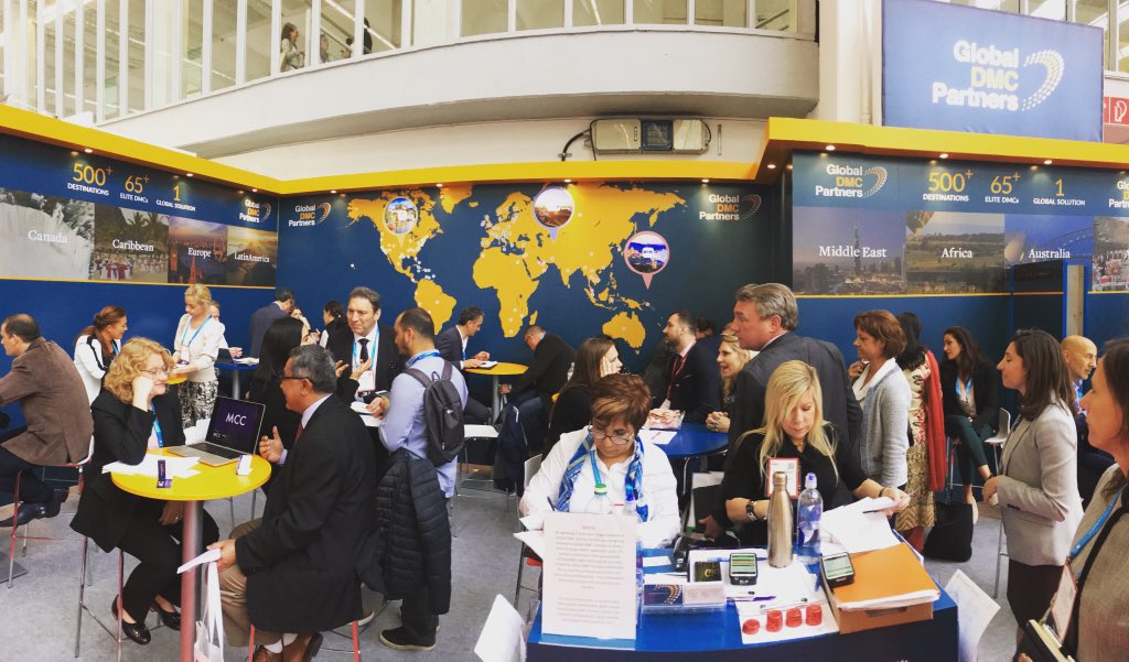 GlobalDMCs's tweet photo. There’s no such thing as an afternoon lull in the GDP stand! 🤝🗣 #IMEX18 #D010 https://t.co/1aKzhALwjh