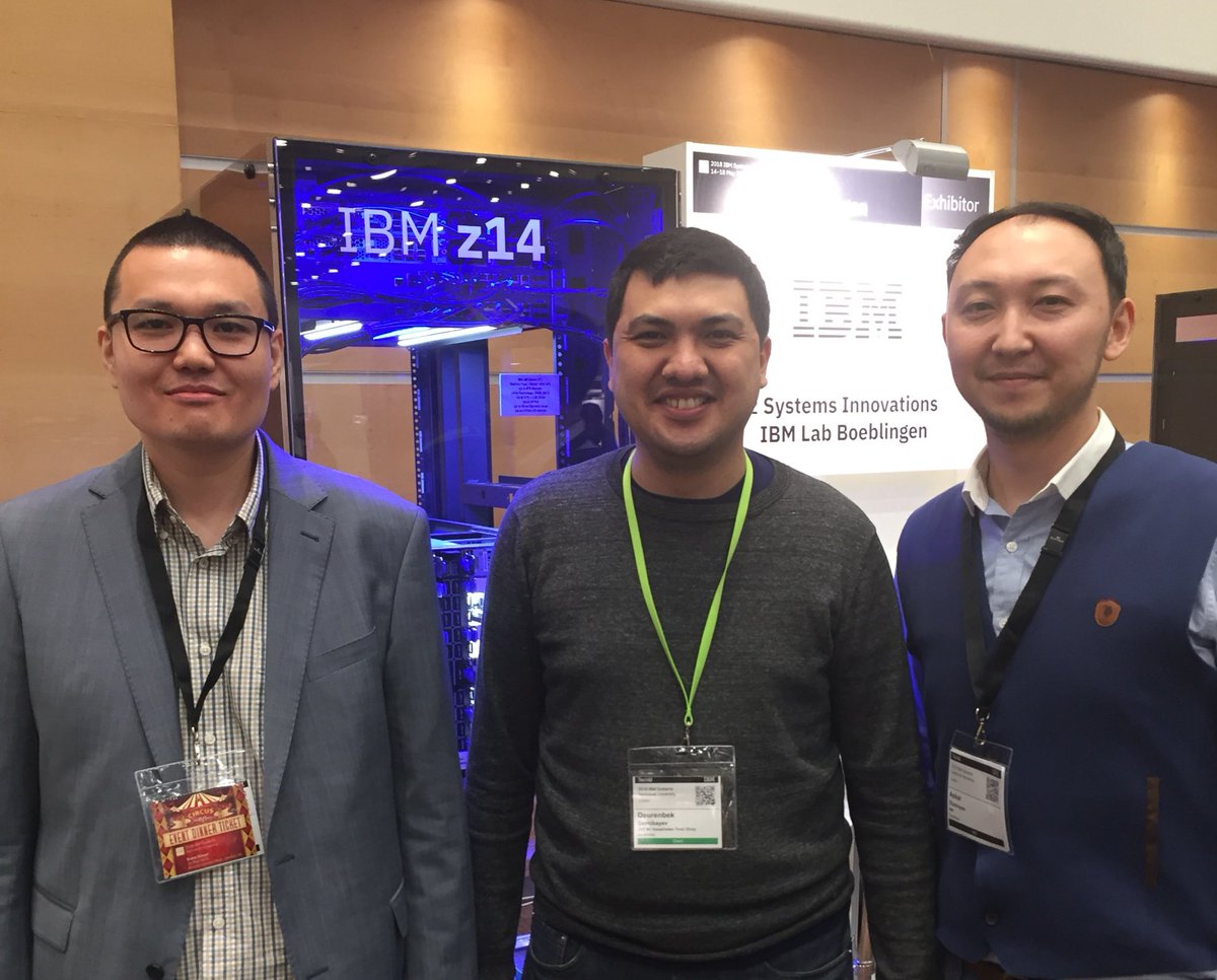 ASabyrbaev's tweet photo. AO NC Kazakhstan Temir Zholy (Kazakhstan Railways) at #ibmccboe stand learning about the latest #z14 generation at #IBMTechU in London. https://t.co/IpCWP5q4hz