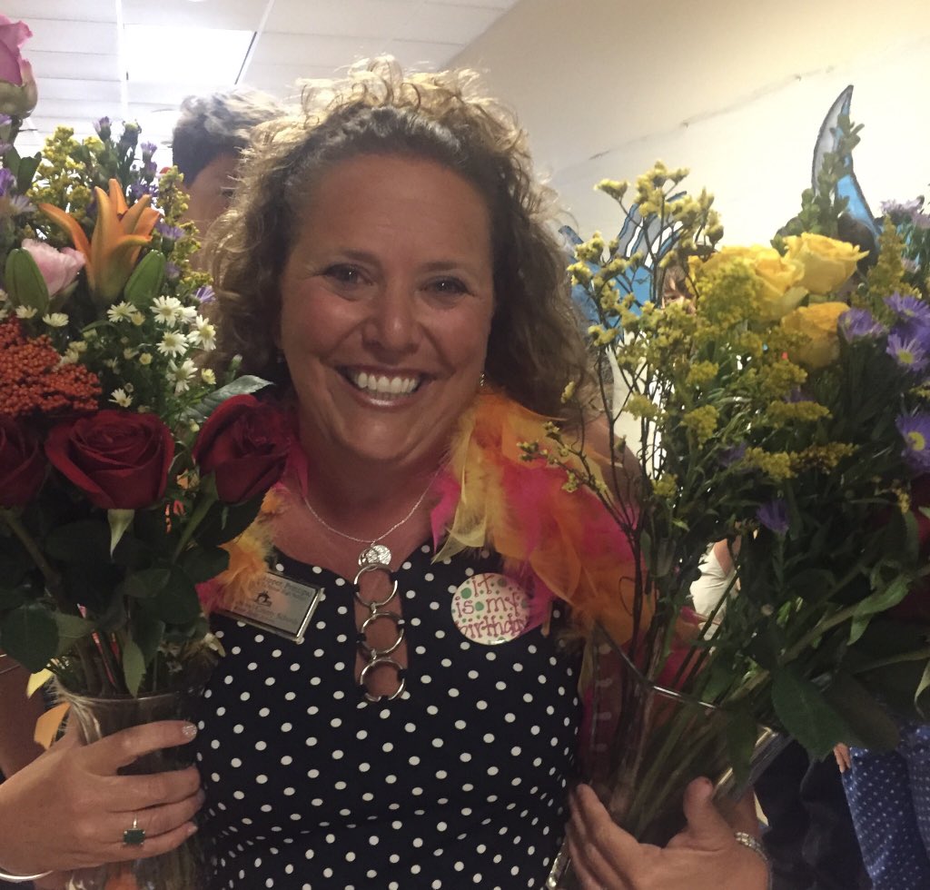 edieskip's tweet photo. Oh my word, @ncseatech has really surprised me this birthday! A flower from everyone with decorations and endless presents. Love my school family! #NCSEATech #blessedbeyondmeasure https://t.co/HvJPgVT74h