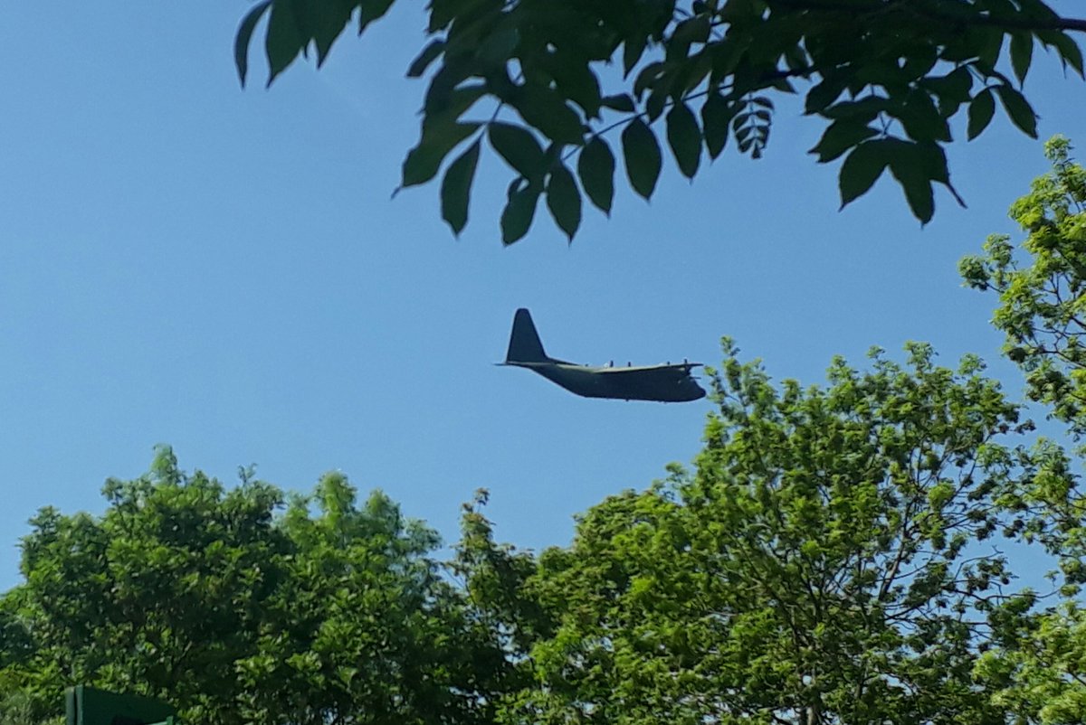 NTCroome's tweet photo. Oooo two C130 transport planes just flew over. They are the workhorses of the American &amp; British airforces. #DAHG https://t.co/XMWv2VviOD