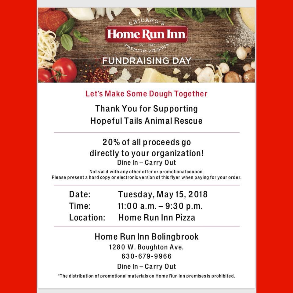 Skip lunch and dinner TODAY and head to <a href="/HomeRunInn/">Home Run Inn</a> (in Bolingbrook)!  Proceeds will go directly to our pups in need! ❤️