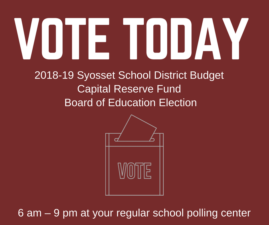 SyoBudgetVote's tweet photo. Vote TODAY! Polls open until 9 pm. #Syosset @SyoStudentGov https://t.co/zAWPqeXpKT