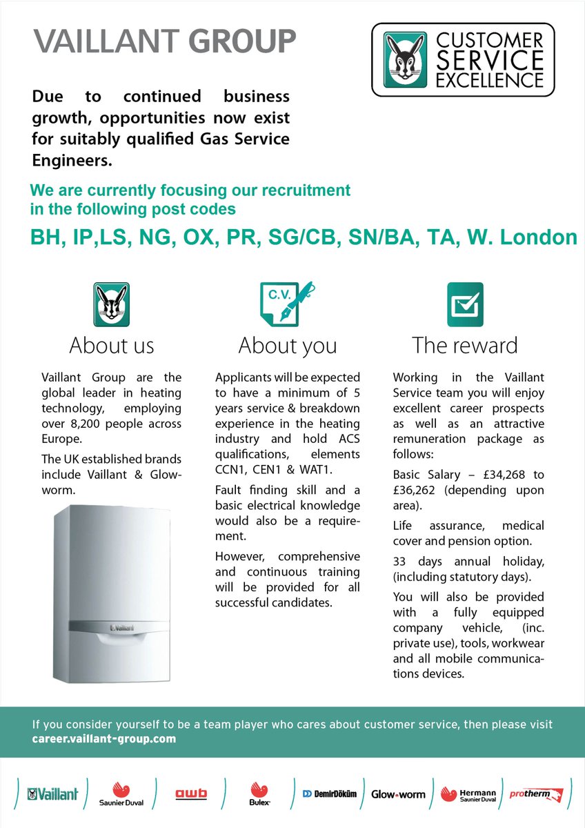 vaillantuk's tweet photo. Do you want to join the #VaillantTeam? We’re looking for service engineers! Contact our HR department at: https://t.co/p5Nn6Th5ME https://t.co/VoAlj9cMvl