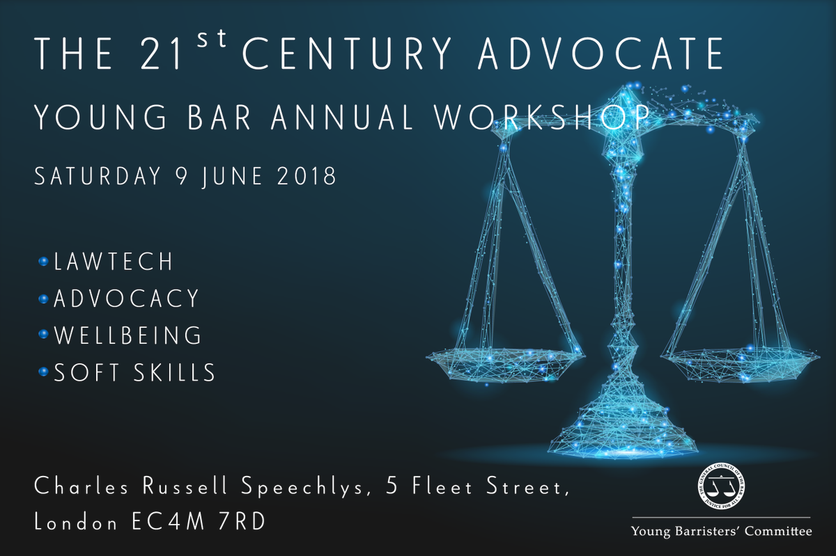 thebarcouncil's tweet photo. Book your place at this years' @YoungBarristers Annual Workshop! Advocacy sessions include: Family, Crime &amp; Civil (limited spaces left in Civil) Click here to find out more &amp; to book: https://t.co/3UqoT54XEv https://t.co/0BiZoH0c0S