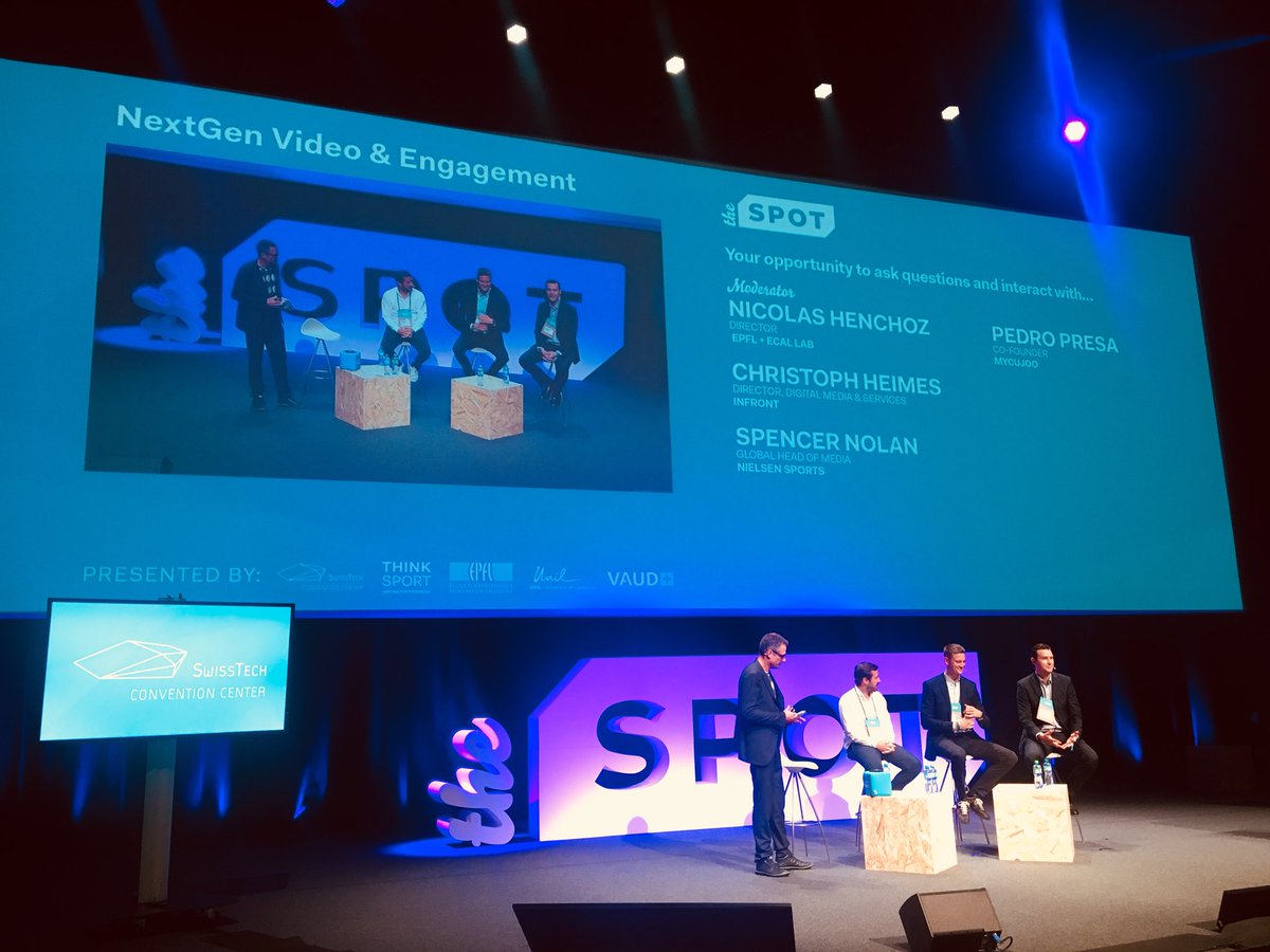 sportcal's tweet photo. NextGen Video & Engagement on agenda at #TheSpot2018 with input from Pedro Presa from @mycujoo, Christoph Heimes from @infrontsports & Spencer Nolan from @nielsensports https://t.co/sb46OMBUBv