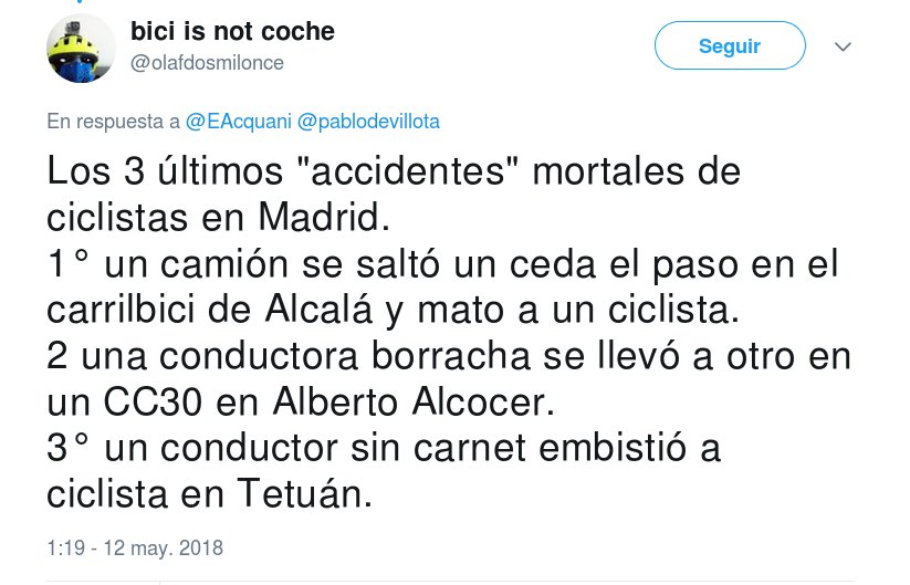 CarrilBiciToday's tweet photo. Los carriles bici son tan peligrosos para los ciclistas como los conductores borrachos y sin carné. https://t.co/2XJXRXBUr1