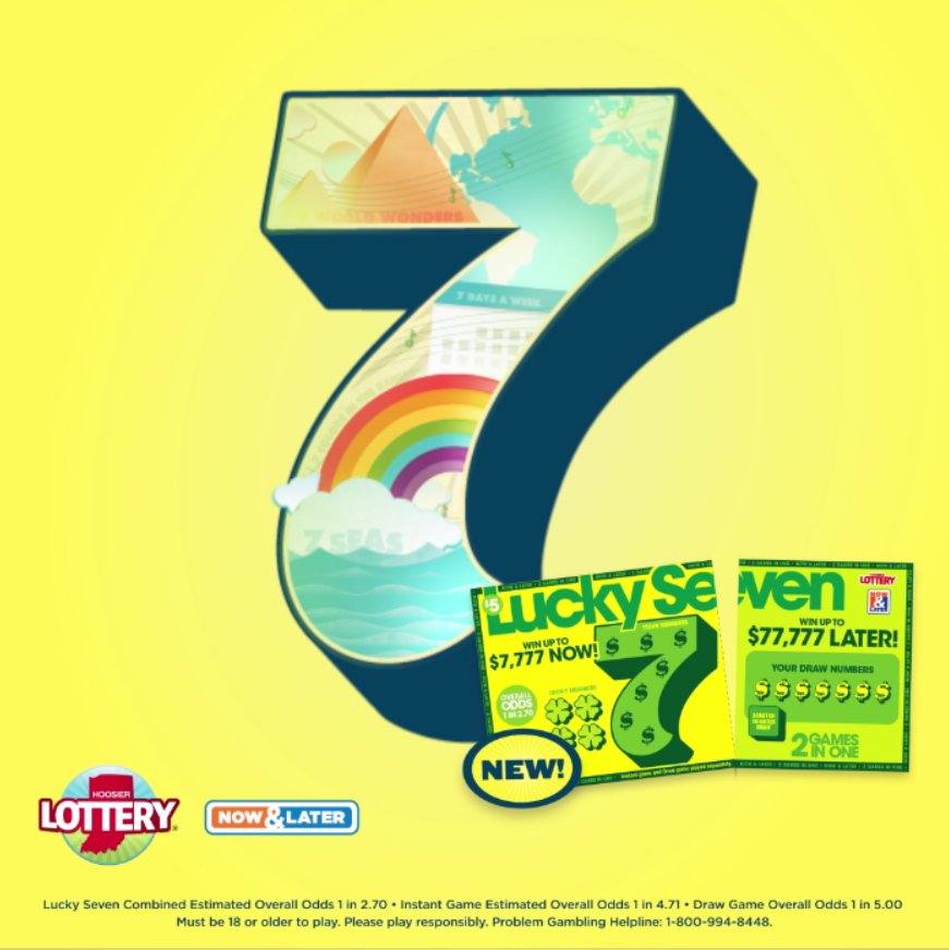 FamilyExpress's tweet photo. Seven days in the week. Seven colors in the rainbow. Chance to win up to $77,777 playing Lucky Seven. Visit #FamilyExpress today to play the newest @HoosierLottery game! https://t.co/tgqizf16G5