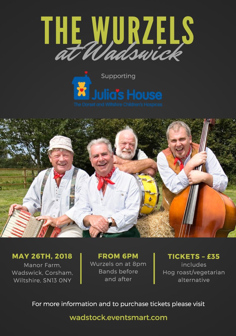 TheWurzels's tweet photo. Tickets are available for our #Wiltshire show on Sat May 26th, supporting @Julias_House Children's Hospices.🙂
https://t.co/dvqayVTAiH https://t.co/lIVUkwEENb
