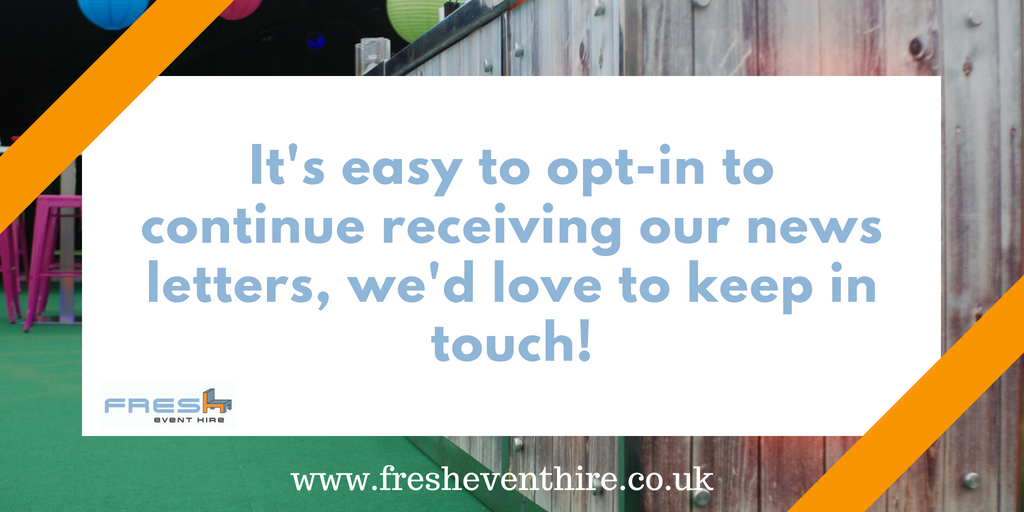 fresheventhire's tweet photo. At #FreshEventHire we'd love to keep you up to date with how we can support you with your next #event. It's easy to opt-in to receive our news letters, just follow the link: https://t.co/E4atHcDfew #eventprofs #eventplanner #WeddingPlanning https://t.co/qtS6DvzA7y