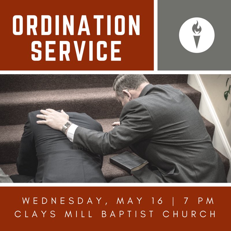 CommonwealthB's tweet photo. Five young men will be ordained on Wednesday, May 16, at @ClaysMillBapt. You are invited to this special service. #Laborersfortheharvest #CBCtheministrytrainingplace https://t.co/FckOAPIqdk