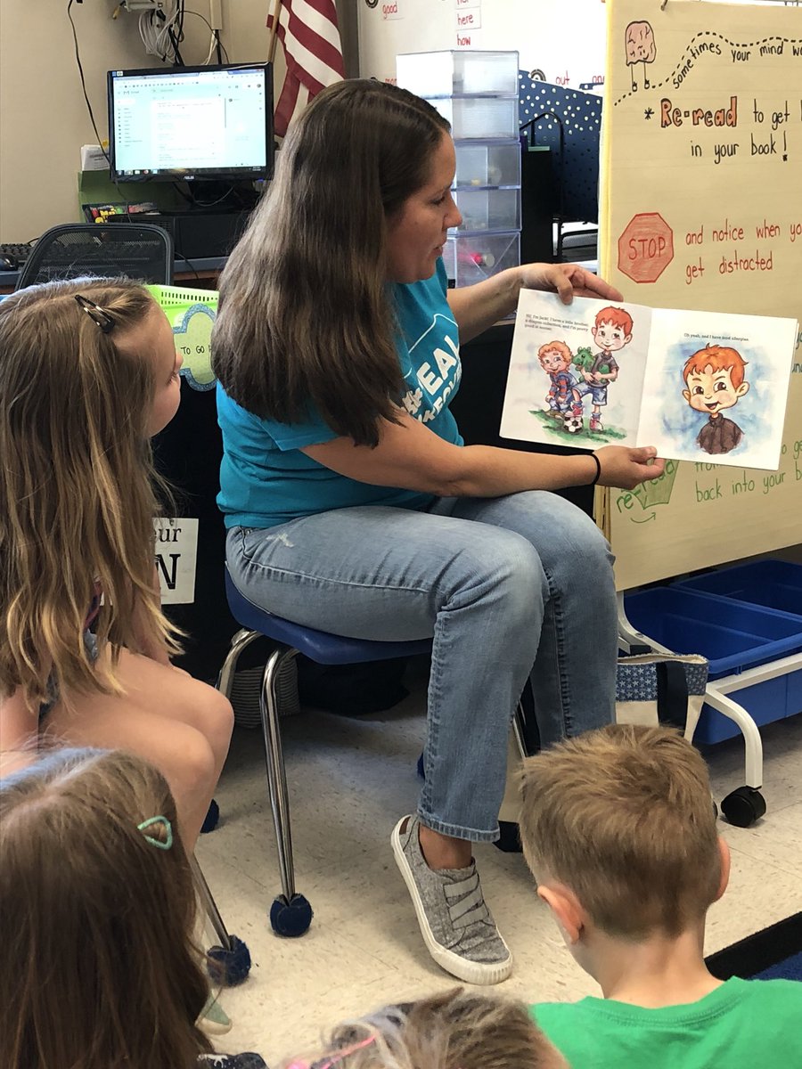 mrs_albanese's tweet photo. #TealTakeover Thank you Mrs. Conway for reading us Nutley; the Squirrel who can’t eat nuts! And teaching us about food allergies! How can you help? #FHLeads #FHCares #foodallergyawareness https://t.co/ZILjyEokld