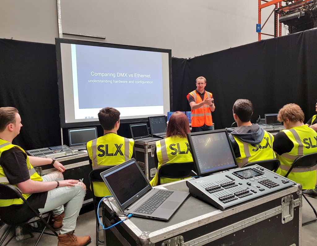 SLXmedia's tweet photo. We've had a great two days hosting this year's succesful SLX Student Bursary applicants. Here they are with @Zero88 learning all things networking. #techie #studentbursary #LightingDesigner https://t.co/KB3y3qgqQs