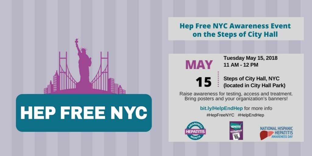 hepfreenyc's tweet photo. Today's the day! ☀️Join @hepfreenyc on the steps of City Hall from 11-12 to raise awareness for #hepatitis! #HepFreeNYC https://t.co/xh2GBr2TTr