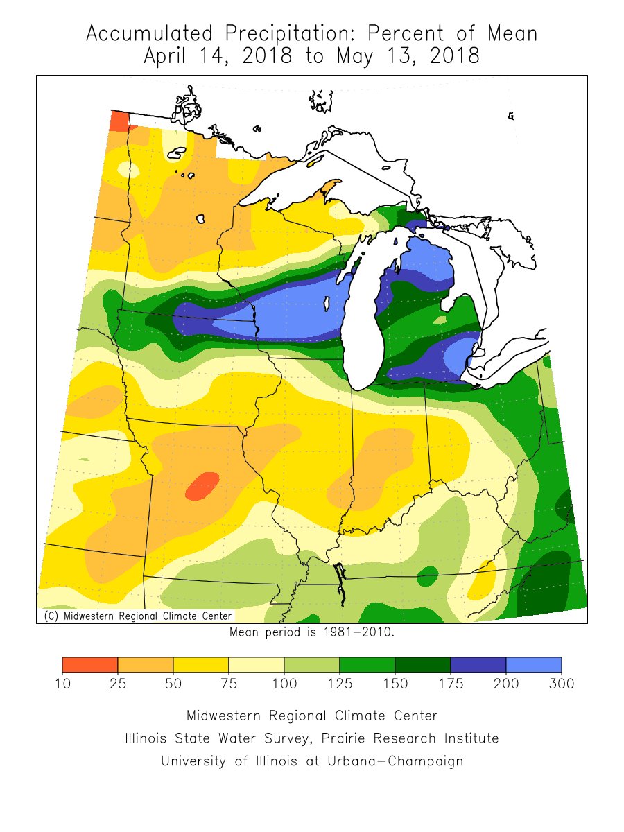 At #Indy the first two weeks of May 2018 are the 2nd warmest on record for the period. Central #inwx is also in a short term dry spell. Most areas are still above normal year-to-date for rainfall.