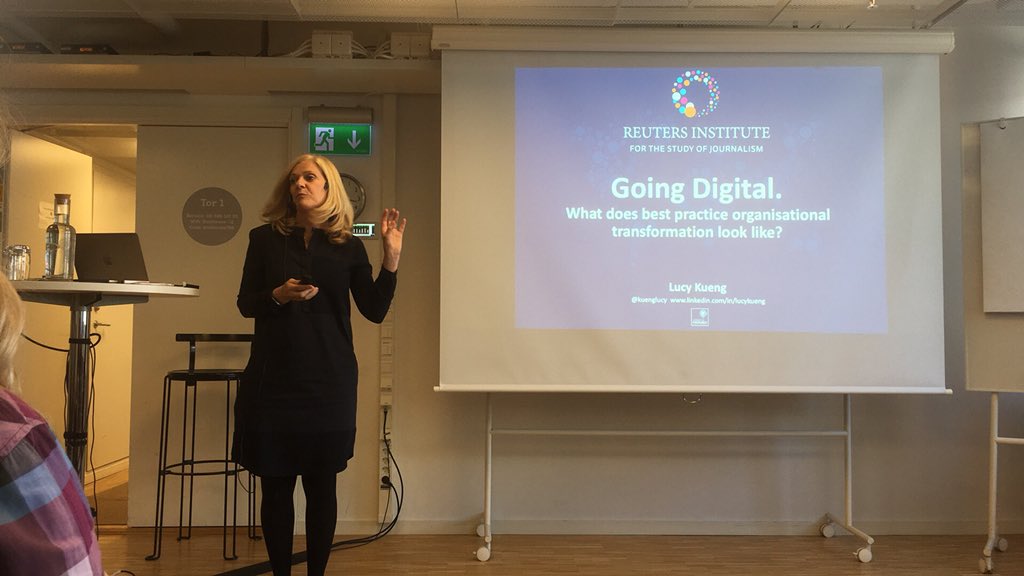 chjoSVT's tweet photo. Happy to once again listen to brilliant @KeungLucy Lucy Keung, from Reuters Institute, talking about digital change in media organisations. This time at Ledarna in Stockholm. https://t.co/8FRorYZn11