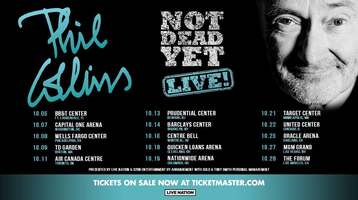 PhilCollinsFeed's tweet photo. PHIL US TICKETS ON SALE NOW!
You can now get your tickets for Phil’s run of shows in US and Canada this October.
Don’t miss out, click here now: 
https://t.co/omSUTZptrH https://t.co/66oavwBqmz