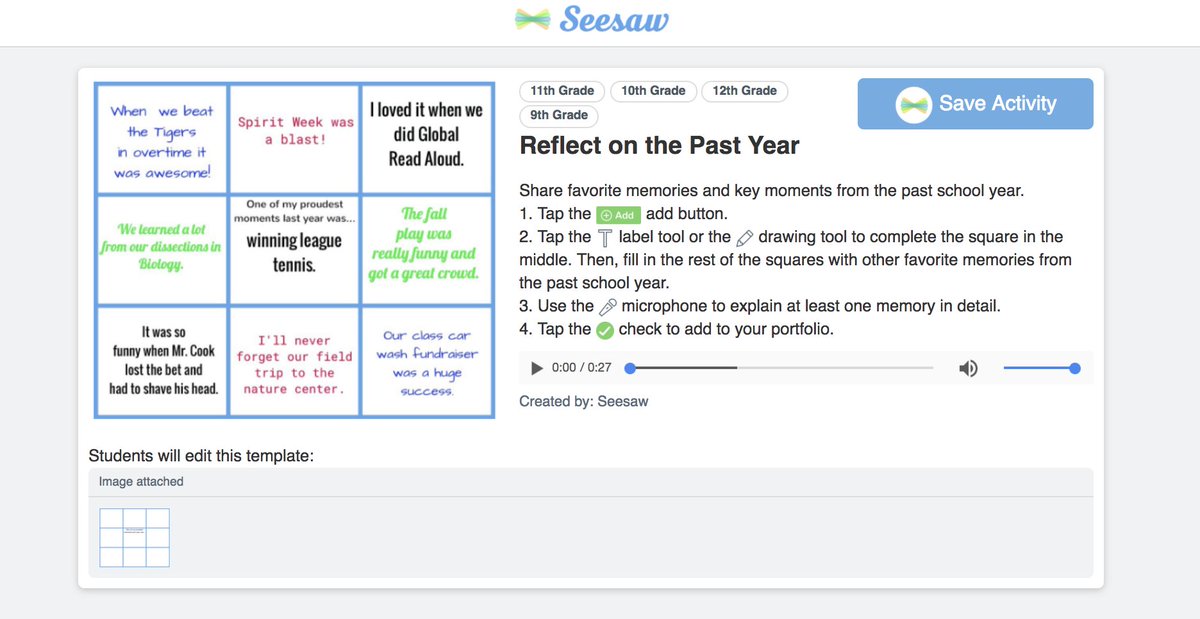 Seesaw's tweet image. Try this new Activity with your students as you wrap up your year! app.seesaw.me/pages/shared_a…