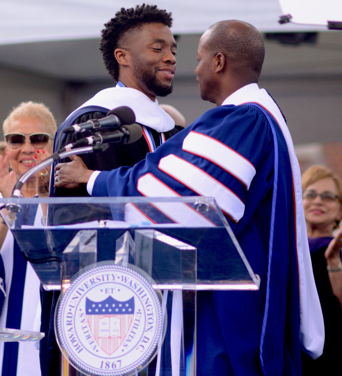 edwardcjones3's tweet photo. โฆthat embrance between @HowardU alumnus & actor @chadwickboseman & President Wayne Frederick (@huprez17), just before Bosemanโs keynote address @ the 150th Commencement Ceremony May 12, 2018. #HBCU #HU #howardu #howardgrad18 #wakanda #wakandaforever @HowardUNews https://t.co/dNcGaMFABb