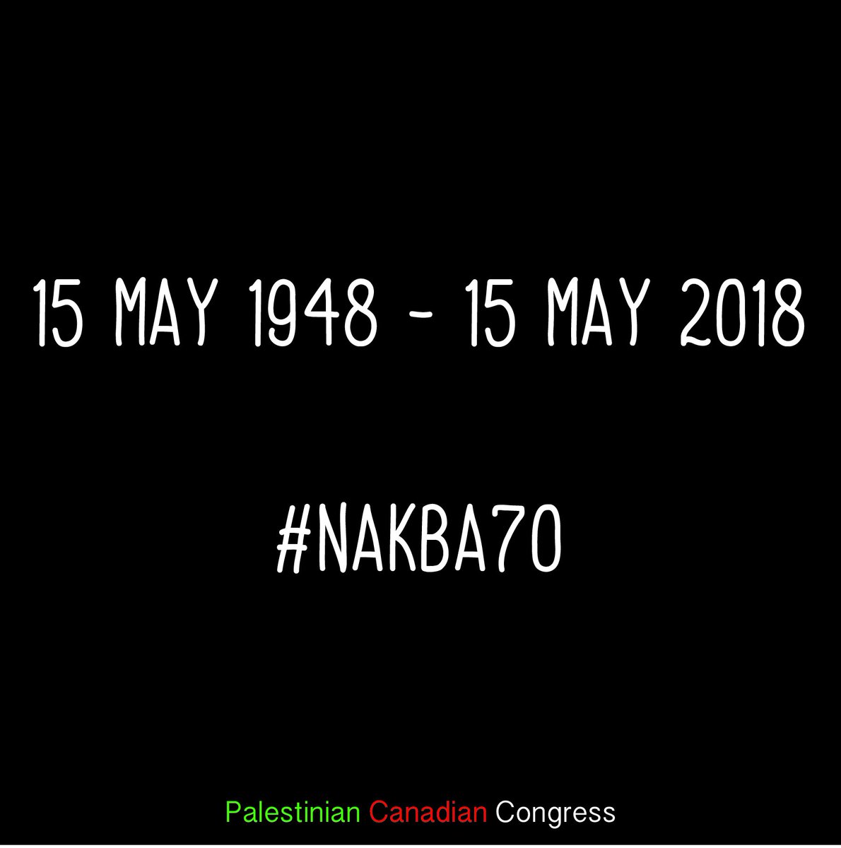 PalCanCongress's tweet photo. This year marks the 70th year since the beginning of the Palestinian Nakba. Since the Nakba of 1948, Palestinians have suffered from forced expulsion, killing of unarmed civilians, occupation, and other forms of oppression.
#Nakba70 #Palestine #MyRightofReturnto #PalCanCongress https://t.co/JcpGXYJYOt