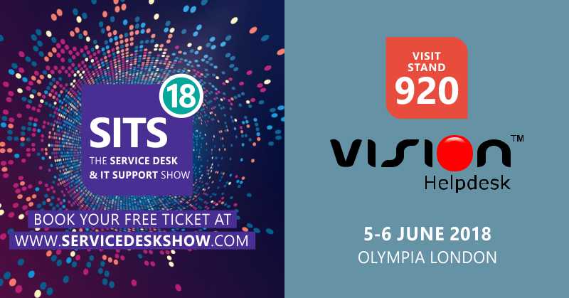 visionhelpdesk's tweet photo. Vision Helpdesk Exhibiting at SITS – The Service Desk & IT Support Show, takes place on 5-6 June 2018 at London’s Olympia.
https://t.co/AZ1cGJMGx4 #SITS2018 #ITSM #ITIL #ITSMShow #ServiceDeskShow #ServiceDesk #TopHelpdesk #HelpdeskSoftware https://t.co/tmH5l9qJCp