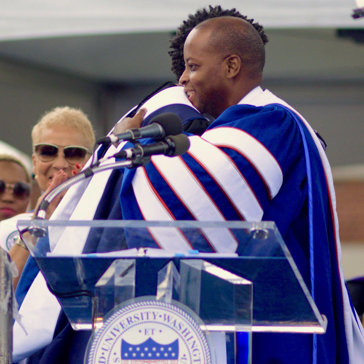 edwardcjones3's tweet photo. โฆthat embrance between @HowardU alumnus & actor @chadwickboseman & President Wayne Frederick (@huprez17), just before Bosemanโs keynote address @ the 150th Commencement Ceremony May 12, 2018. #HBCU #HU #howardu #howardgrad18 #wakanda #wakandaforever @HowardUNews https://t.co/gEUjoyOdsz