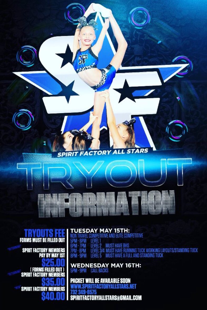 Day 1 of tryouts here at the Spirit Factory!! Can’t wait to see all fimiliar and new faces tonight🖤 2018-2019 season, SF is coming for ya💪🏼 #SFAS