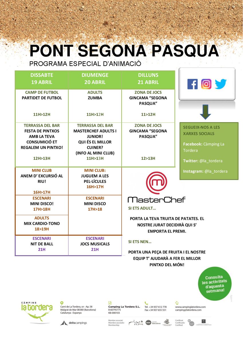 ¿Sin planes para la segunda pascua? Ven a disfrutar de #CampinglaTordera 
#diainternacionaldelafamilia #camping #campistes #campingambnens #segonapasqua  #masterchef