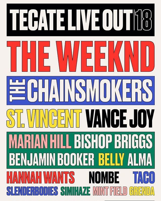 donthyde's tweet photo. Que les pareció el #lineup de el #liveout18 #the weeknd #stvincent #vancejoy #marianhill #donthyde #conciertosmx #feativaldemusica #mty https://t.co/lf73l2MaPM https://t.co/MqOqBESPVO