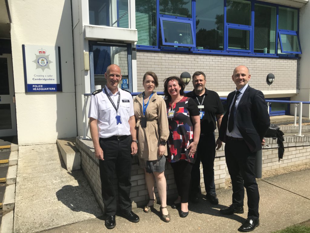 MPSMentalHealth's tweet photo. Day 2 #MentalHealthAwareness week visiting sunny #CambridgeshirePolice HQ with @brionyjane18 from LAS to look at Cambridge’s innovative model for control room based MH nurses. Thank you to the #IMHT for hosting us. Now back to London to consider similar options for our capital. https://t.co/R8Karsmq2f