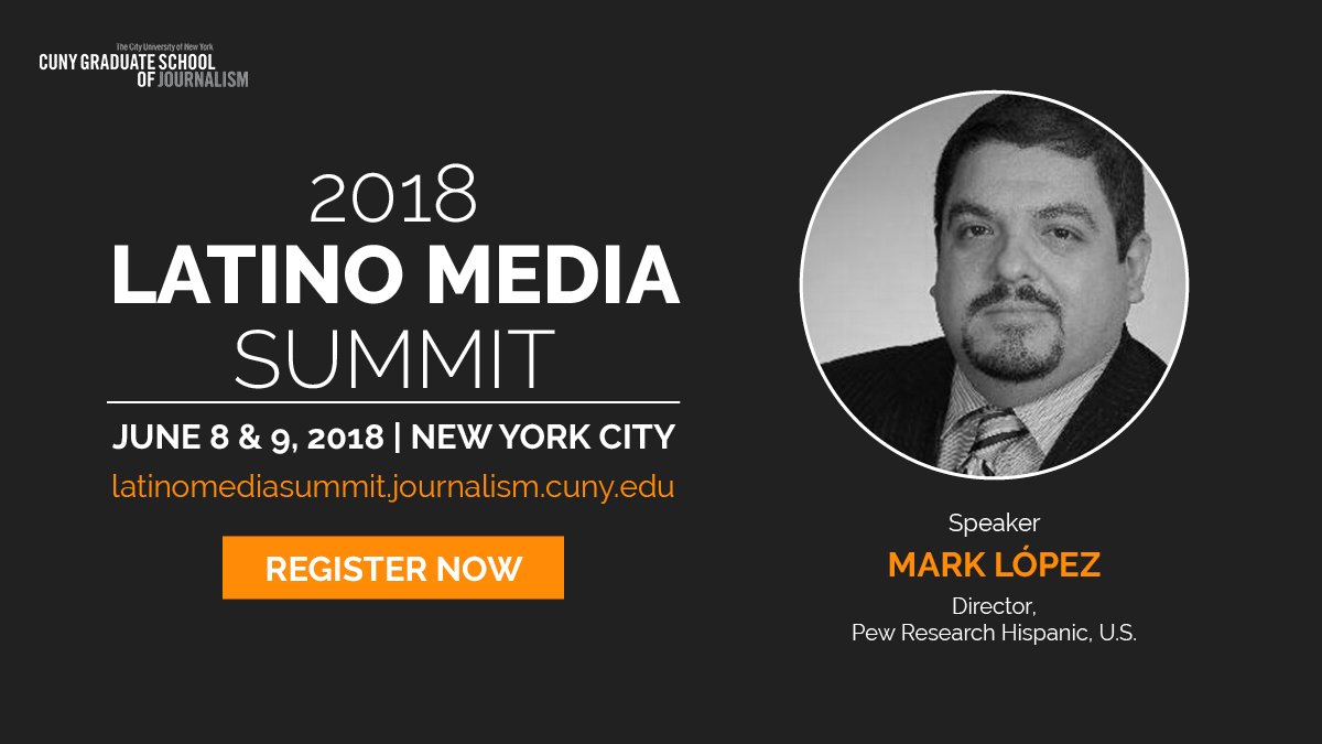 newmarkjschool's tweet photo. .@pewresearch Director of Hispanic Research @mhugolopez will share the latest stats on identity, the political engagement of Latinos in the elections and more at the Latino Media Summit on June 8-9. https://t.co/OgcxpkYqLV #MoreLatinosInNews #CUNYJSchool https://t.co/oCSvcLZA6D
