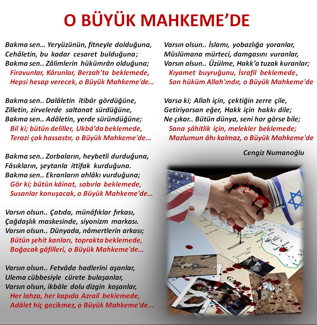 CengizNumanoglu's tweet photo. ---
O BÜYÜK MAHKEME'DE
(şiir videosu) : https://t.co/Op9nNAWZXn
(şiir metni) : https://t.co/p7mdNAqHsR
#KalbimizFilistinde #Kudüs #KudüsBizimdir #StandWithQud #Gazze #GazzedeKatliam #Katilİsrail #FreePalestine #FreeQuds #KudüsOnurumuzdur https://t.co/h2O1HjEuik