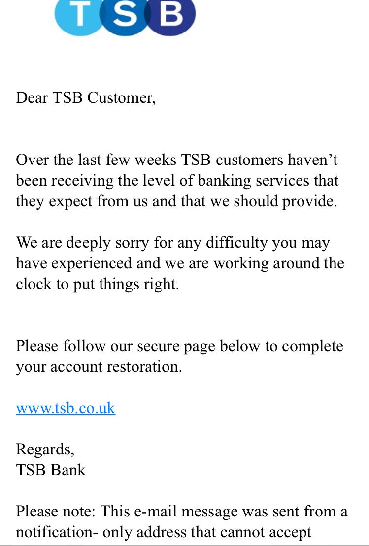 Tsb Good Afternoon This Isn T A Genuine Tsb Email Please Ignore Or Delete The Email You Ve Received You Can Find More Information About How We Protect Your Accounts On Our