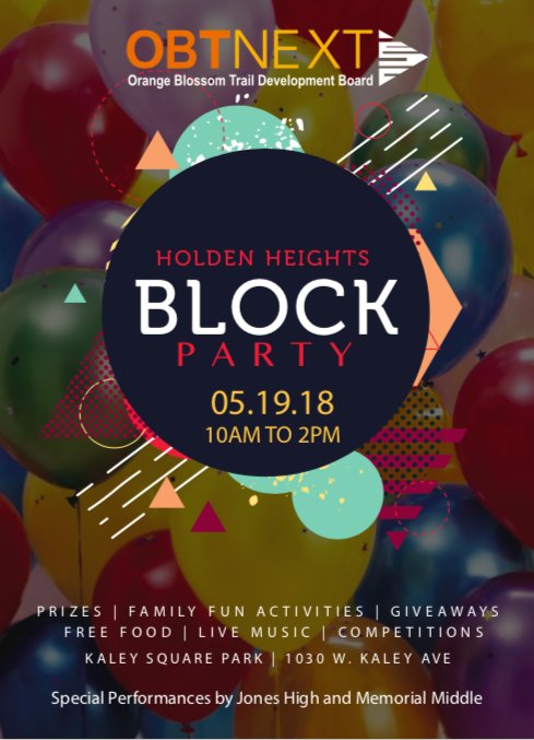 KaleySquare's tweet image. Join us this Saturday for the Holden Heights Block Party! Learn about summer opportunities, get some food and meet new neighbors! #holdenheights #blockparty #orlando
