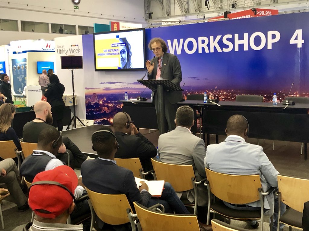 Now #EU business pitching session at Workshop 4 (hall 4). Massimo de Luca on Doing business in South Africa. Most innovative European companies on the spot. <a href="/civetdebiche/">Massimo De Luca</a> Do not miss it! @AfricaUtilities <a href="/H2020SME/">SME Instrument - EIC pilot</a> @H2020SME_OTF #SMEInstrument