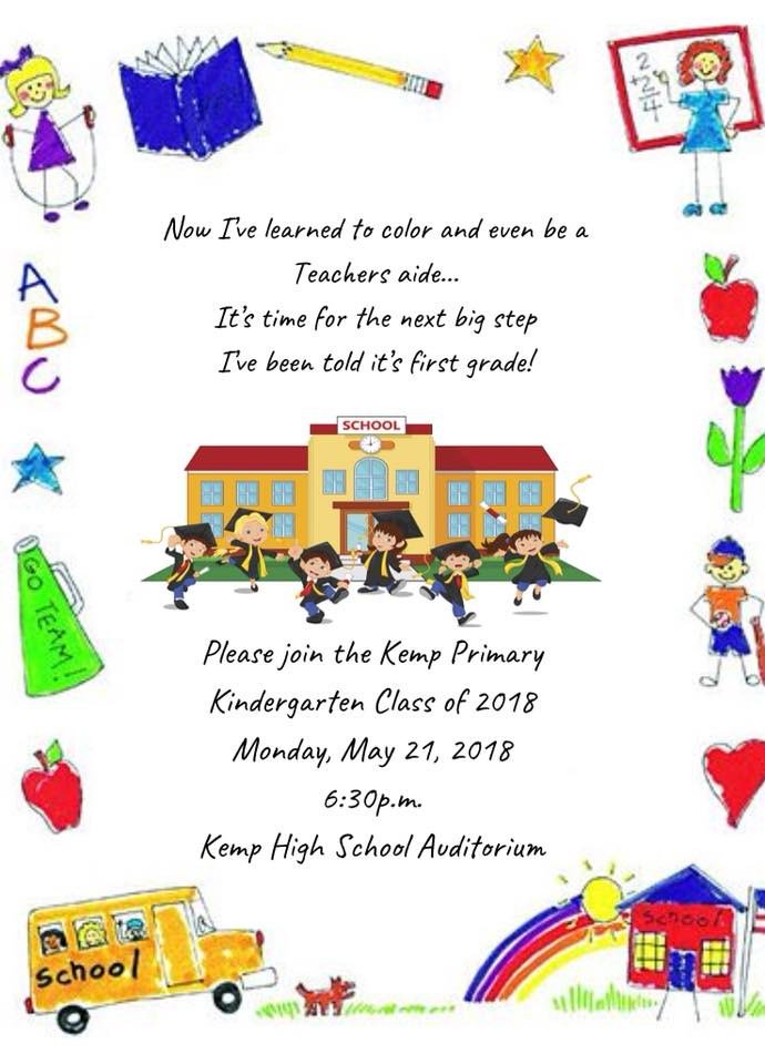 Kemp_ISD's tweet photo. Kindergarten Graduation ~ May 21, 2018 ~ 6:30 pm https://t.co/tF9PRCpkcZ https://t.co/2wIlP05F57