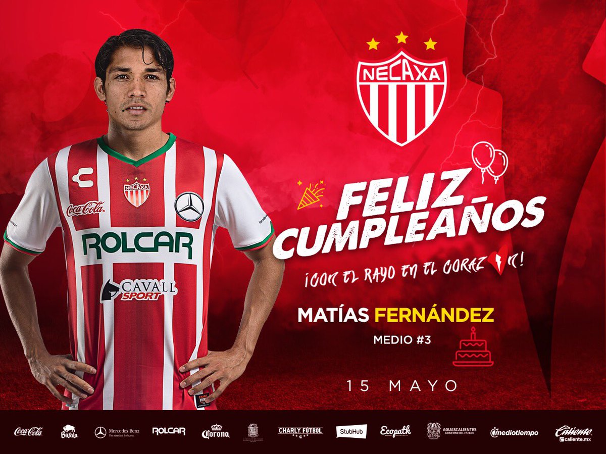 ClubNecaxa's tweet photo. Iniciamos este martes deseándole un excelente cumpleaños a Matías Fernández. ¡Felicidades, ‘Mati’! 🎂
#ConElRayoEnElCorazón ⚡️ https://t.co/s4b1TErpCt