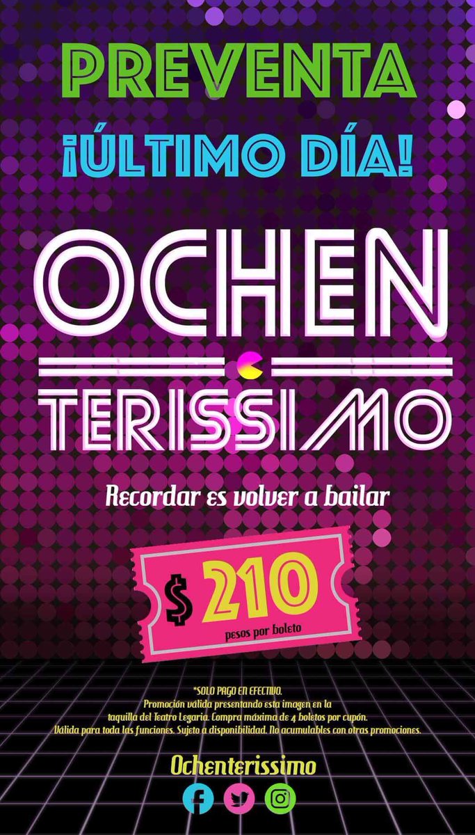 Ochenterissimo's tweet photo. ❗️ HOY❗️
¡Último día de PREVENTA!
Presenta esta imagen en taquilla del @TeatroLegaria y disfruta de la magia de @Ochenterissimo https://t.co/5DvJUu9civ