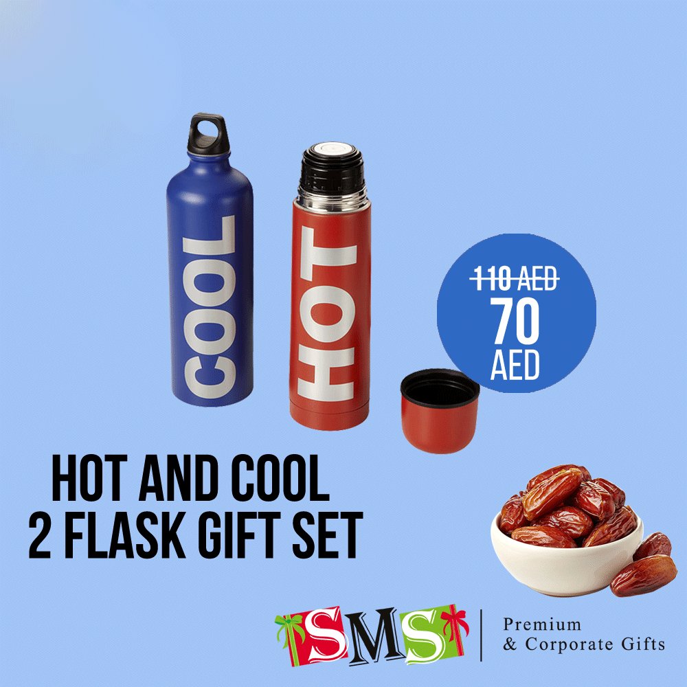 smstrading_uae's tweet photo. HOT AND COOL 2 FLASK GIFT SET : Hot and Cool Set consisting of a double walled isolating stainless steel red 500ml flask and a Single walled aluminium blue 750ml bottle. Presented together in a gift box. 
#OrderNow : https://t.co/HSReUb2wpL https://t.co/yG4Ud5e2Jl