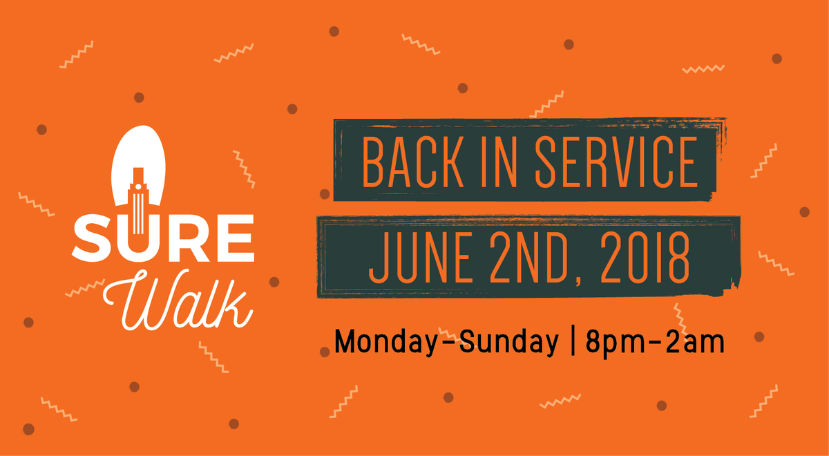 SUREWalk's tweet photo. Last night was the final night for SureWalk service this semester! Thanks to everyone who made our semester a success and look for us again in the summer starting June 2nd! #BeSafe #SureWalk https://t.co/nbvtpGHUNb