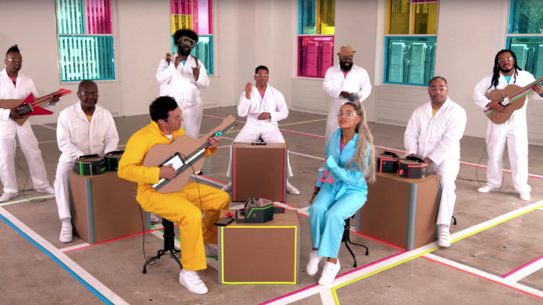 iHeartRadio's tweet photo. ✨ @ArianaGrande, @jimmyfallon + @theroots performed "No Tears Left To Cry" with only Nintendo Labo instruments: https://t.co/XzBb97I78G https://t.co/scNxkO1ER8